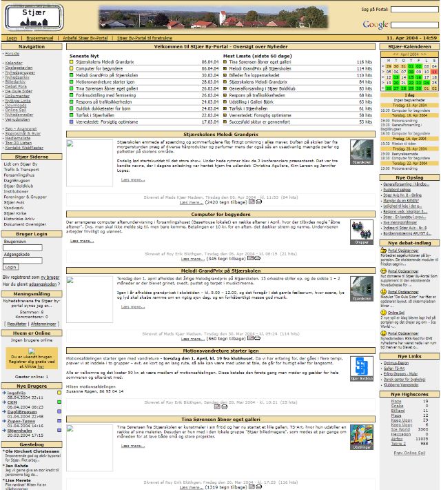 Forsiden af stjaer.net i 2004