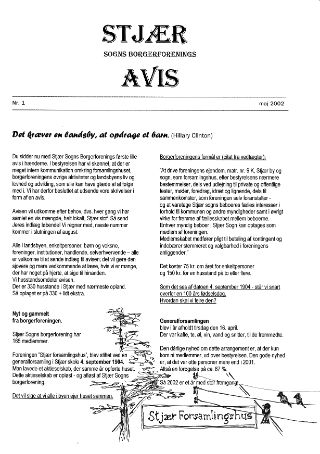 Forsiden af Stjær Sogns Borgerforenings Avis - Nr. 1, 1. Årgang
